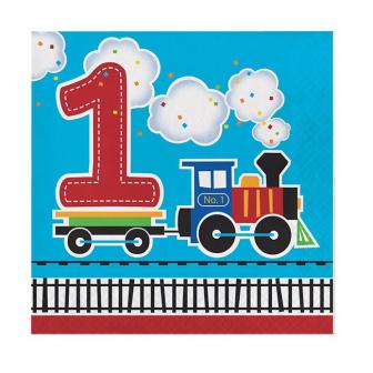 16 Serviettes "Petit train coloré - 1er anniversaire"