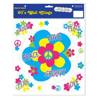 Set d'autocollants "Années 60 Flower Power" 23,5 cm 5 pcs