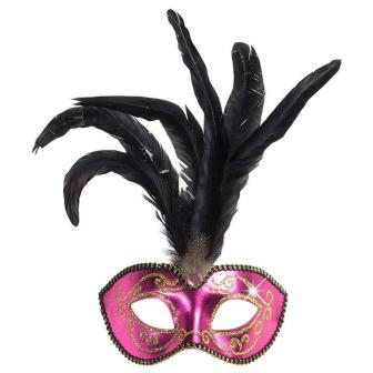 Masque avec plumes - rose vif