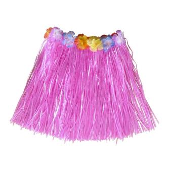 Jupe en raphia synthétique avec fleurs pour enfant - rose vif