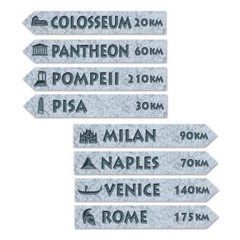 Déco de salle imprimée sur deux faces "Panneaux indicatifs italiens" 4 pcs