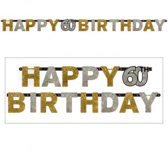 Guirlande de lettres "60 ans Glamour" Happy Birthday 2,1 m 