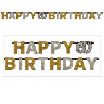 Guirlande de lettres "60 ans Glamour" Happy Birthday 2,1 m 