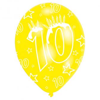 6 ballons de baudruche colorés "10 ans - Étoiles"