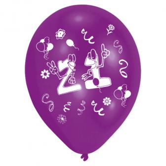 8 ballons de baudruche colorés "21 ans"