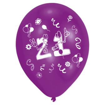 8 ballons de baudruche colorés "21 ans"