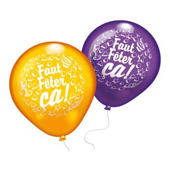 8 ballons colorés "Faut Fêter Ça"