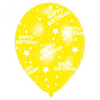 6 ballons de baudruche colorés "Happy Birthday - Étoiles"
