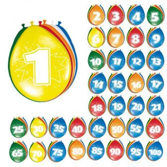 8 ballons colorés avec chiffre - 50