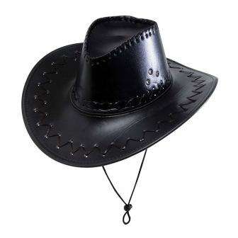 Chapeau de cowboy en cuir synthétique - noir