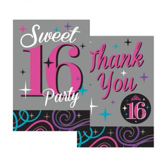 Cartons d'invitation et de remerciements "Sweet 16 Party" 40 pcs.