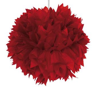 Déco de plafond "Pompon en papier crépon" 30 cm - rouge