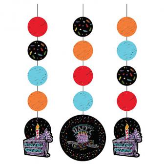 3 suspensions "Craies colorées" Happy Birthday 91,4 cm