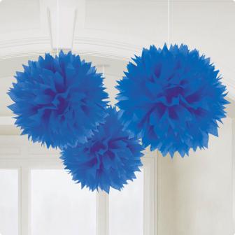 3 décos de plafond "Fleur en papier couleur unie" - bleu