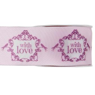 Ruban de déco "With love" 5 m - rose vif
