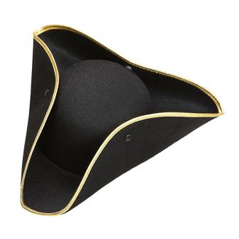 Chapeau tricorne avec bordure dorée - noir