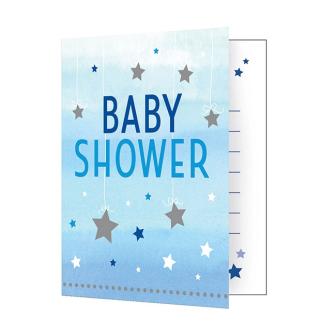 8 cartons d´invitation Baby Party avec enveloppes "Little Star" - bleu 