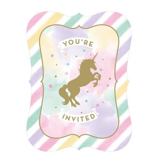 8 cartons d´invitation "Licorne scintillante" avec enveloppes