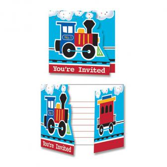 8 cartons d´invitation "Petit train coloré" avec enveloppes