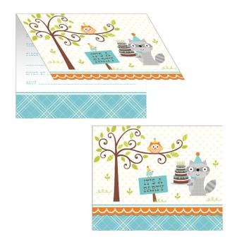 8 cartons d'invitation "Anniversaire en campagne" avec enveloppes