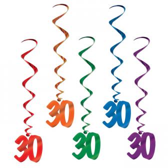 5 suspensions à spirales colorées "30 ans" 102 cm 