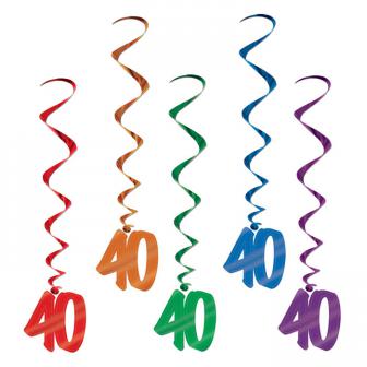 5 suspensions à spirales colorées "40 ans" 102 cm 