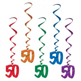 5 suspensions à spirales colorées "50 ans" 102 cm 