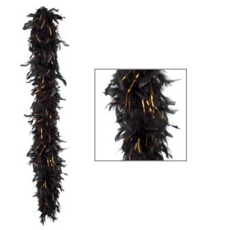 Boa de plumes "Glamour" noir 180 cm - doré métallisé