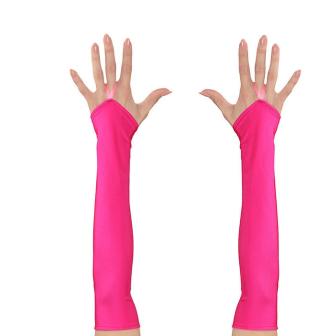 Gants cabaret en satin sans doigt - rose vif fluo