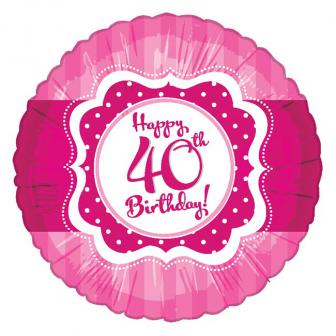 Ballon en alu Happy Birthday "Pretty Pink 40" 45 cm