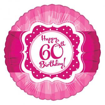 Ballon en alu "Pretty Pink" Happy 60th! 45 cm