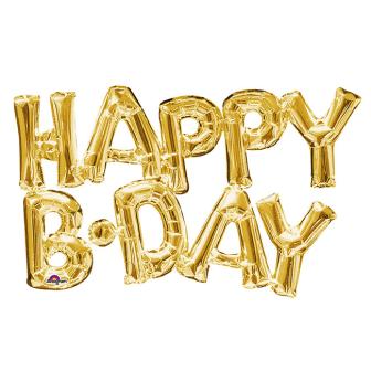 Ballon en alu "Happy B Day" 76 x 48 cm - doré