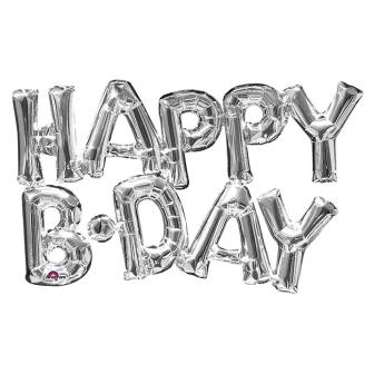 Ballon en alu "Happy B Day" 76 x 48 cm - argenté