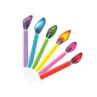 Bougies d'anniversaire avec flammes multicolores 12 pcs.