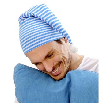 Bonnet de nuit pointu rayé - bleu-blanc