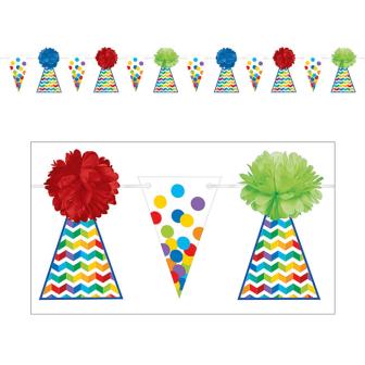 Guirlande avec pompons "Anniversaire en couleurs" 3,65 m