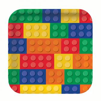 8 assiettes carrées en carton "Briques colorées"
