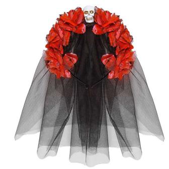 Serre-tête "Dia de los Muertos" avec voile - rouge