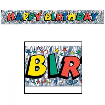 Bannière "Happy Birthday" avec couleurs métallisées 1,5 m 