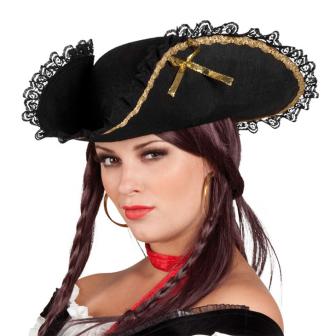Chapeau de femme pirate noir & or