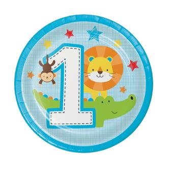 8 petites assiettes en carton "Jungle Boy 1. anniversaire"