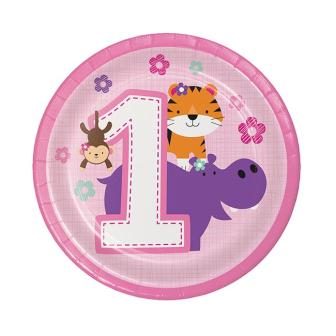 8 petites assiettes en carton  "Jungle girl 1. anniversaire"