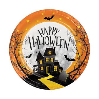 8 petites assiettes en carton "Happy Halloween"