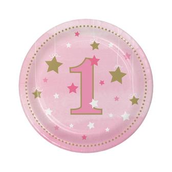 8 petites assiettes en carton "Little Star" rose