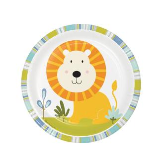 8 Petites assiettes en carton avec lions "Baby jungle Party" 