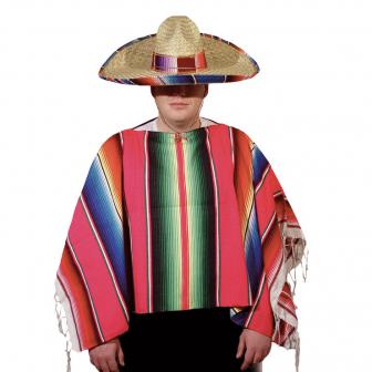 Poncho mexicain à rayures colorées 1,20 m x 1,20 m 