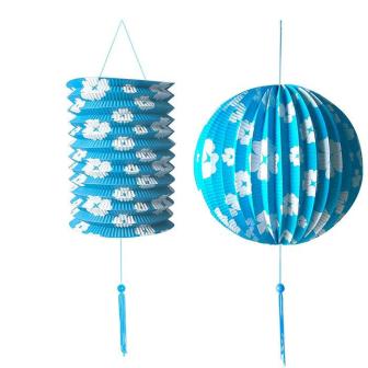 Lot de 2 lanternes "Couleurs fleuries" - bleu