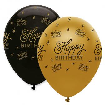 Ballons de baudruche "Black & Gold" Happy Birthday 6 pcs.