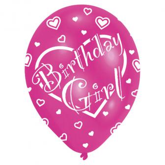 6 ballons de baudruche "Pink Birthday Girl"