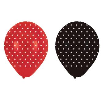 Ballons de baudruche rouges et noirs à pois 6 pcs